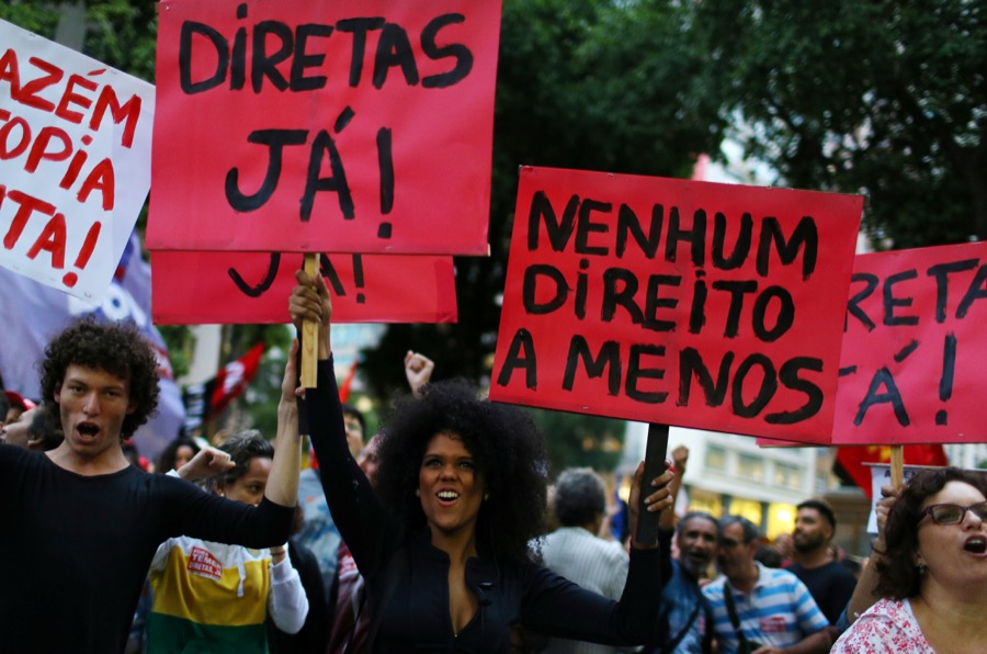 Demonstrators attend a protest against Brazil's President Michel Temer in Rio de Janeiro Demonstrators attend a protest against Brazil's President Michel Temer in Rio de Janeiro